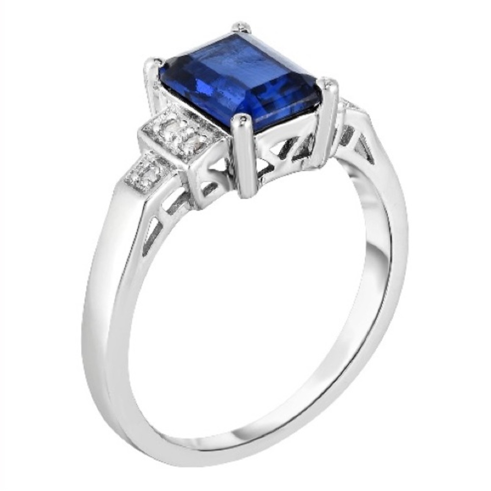 Elegant Blue and White Sapphire ring set in Sterling Silver